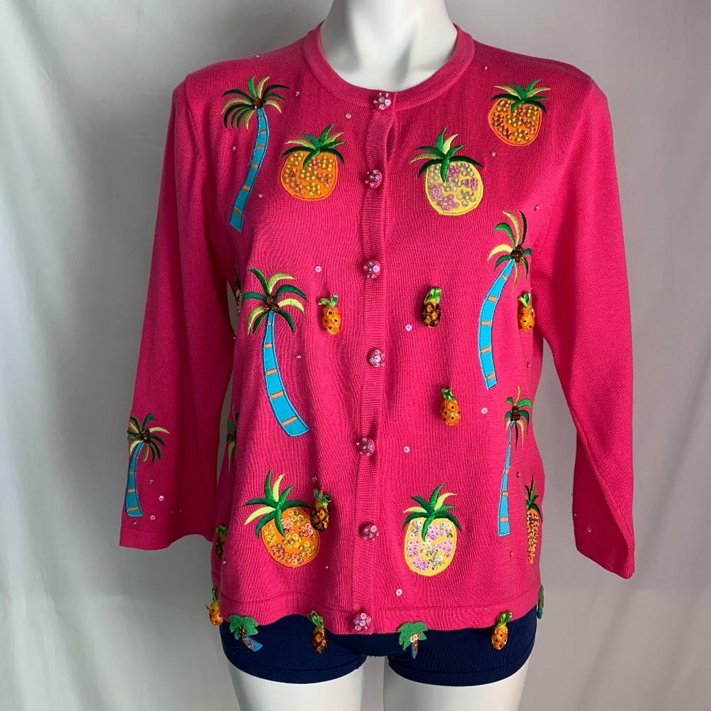 Just B Pink Pineapple Sweater Cardigan